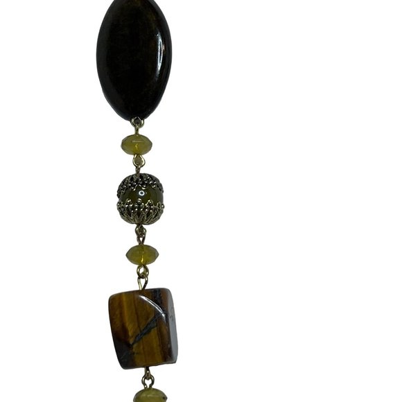 Avon Long Green Necklace with Tiger's Eye Accents (4309) - Picture 2 of 8